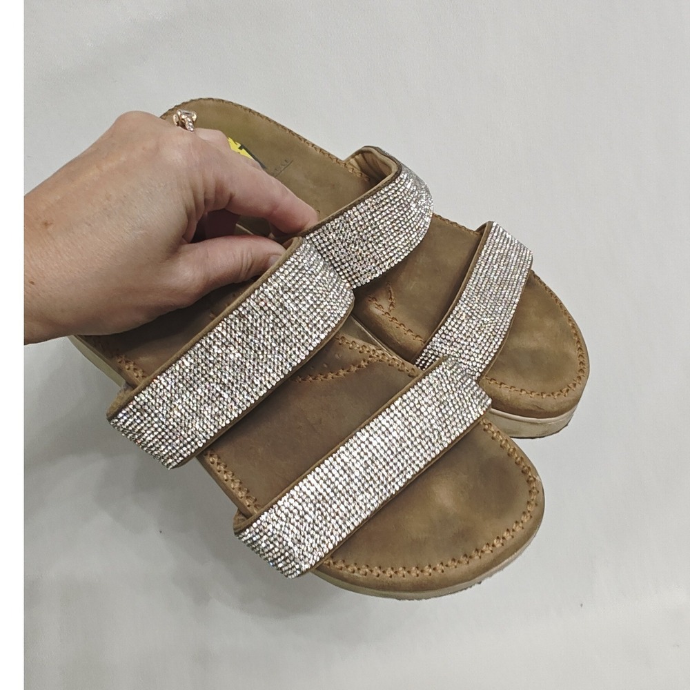 Volatile Sandals Tan Rhinestone Double Strap Platform Wedge Size‎ 7 - Picture 8 of 10